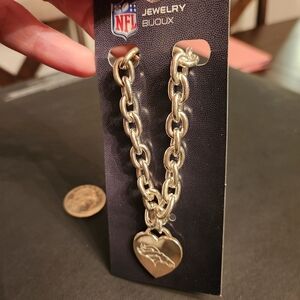 NFL Broncos Chunky Chain Silver Bracelet with Heart Charm New